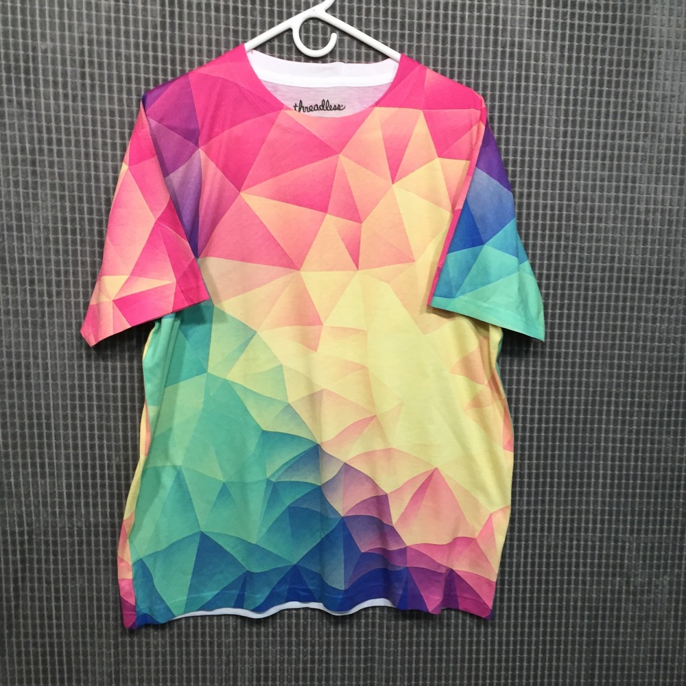 Threadless Mens T-Shirt Large Multi Color Excellent Geometric Polygon Print
